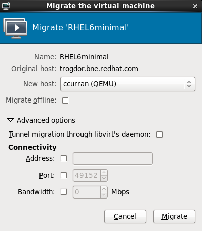 Migrate the virtual machine