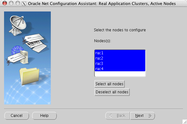 Oracle Net Configuration Assistant: RAC Active Nodes window