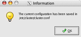 Cluster Configuration tool Confirmation pop-up